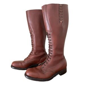 Vintage U.S. Cavalry Style Tall Brown Leather Lace-Up Riding Boots 8.5D Biltrite